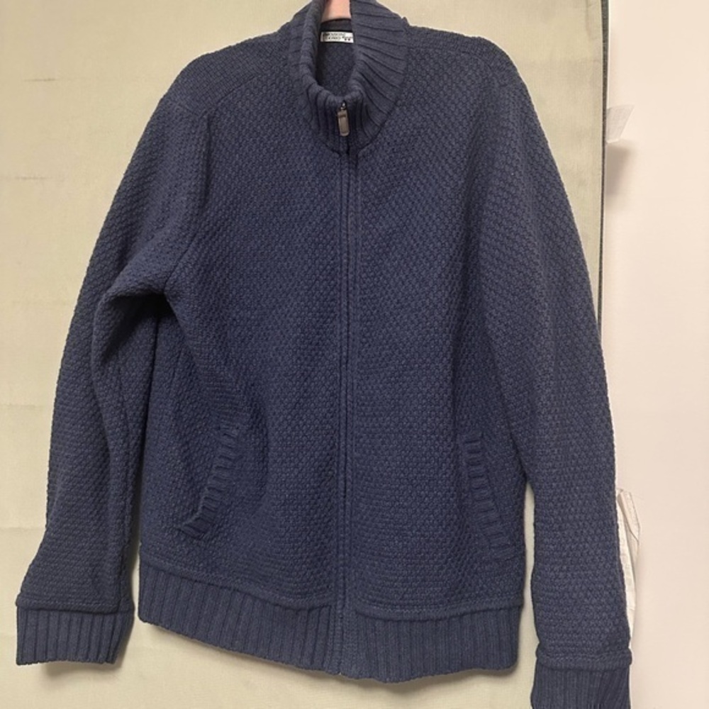 Emozioni Men XL Blue Wool Heavy Textured Chunky Knit Full Zip Cardigan Sweater